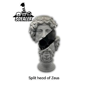 Split statue with skull
